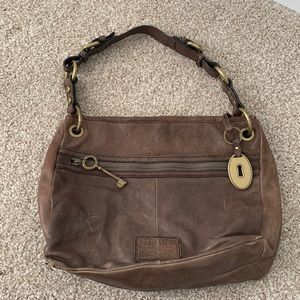 Fossil brown leather shoulder bag/purse